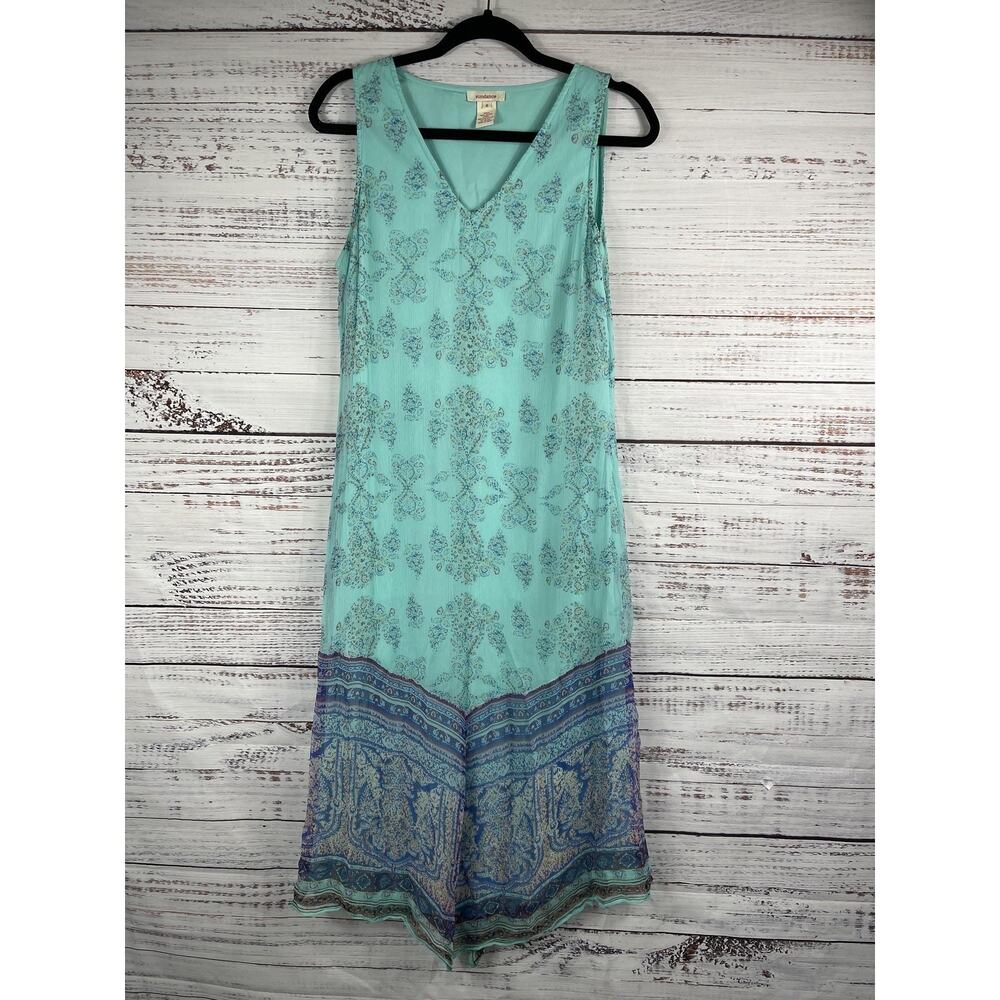Sundance Dress Women's 6 Blue Green Sleeveless Maxi Boho Paisley Print Layered
